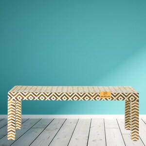 Wohndekor Teak Holz Inlay Design Tisch 122X43X46 CM