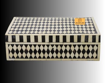 Black & White Diamond Design Box Indian Artist Handmade Boxes Gifts Decorative Boxes