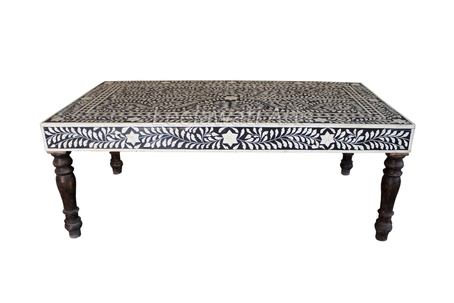 Bone Inlay Coffee Table Square Floral Design Black With Wood Etsy