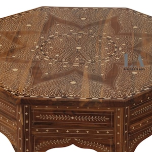 Wood Bone Inlay Octagon Side Table / Coffee Table / Inlay Coffee Table Inlaid Coffee Table Bone Inlay Table| Foldable Table