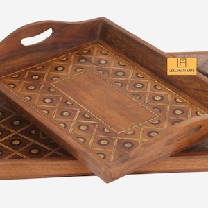Wood Bone Inlay tray | home décor serving tray | kitchen tray dining tray | table tray gifts tray