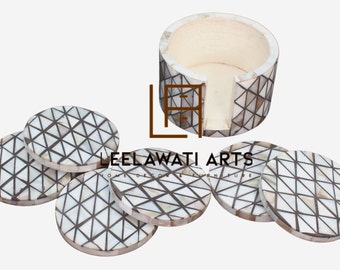 Wood Mother of Pearl 6 Piece Tea Coffee Coaster Triangle Design Coaster