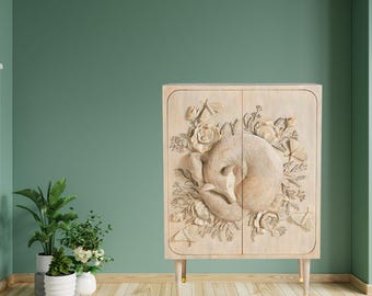 Handcarved Wood Cabinet | Luxury Living Home Decor Door Cabinet