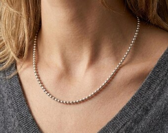 Sterlingzilveren balketting, kralenketting, minimalistische gelaagdheid sieraden
