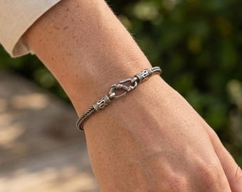 Geoxideerde sterlingzilveren vossenstaartketting, tarweschakelarmband voor heren, Viking-haaksluiting