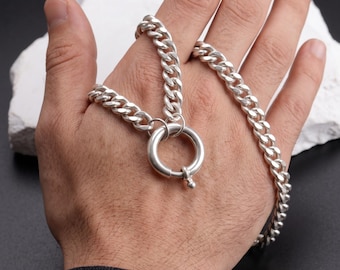 Sterlingzilveren stoeprandketting, massief zilveren dikke Cubaanse schakelchoker, cadeau voor haar/hem