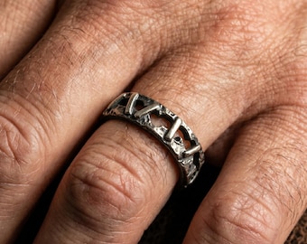 Sterling Silver Stitch Suture Ring, Oxidized Gothic Band for Men & Women
