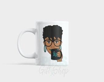 Teal Lady Short Natural Mug | PCOS mug | Pcos drinkware | Pcos mug gift| PCOS Awareness | Mug | Mug Gift | Mug for her | 11oz mug
