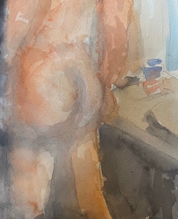 Male Nude Painting | Abstract Figure Watercolor sketch| erotic art print | man’s bare butt