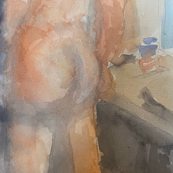 Male Nude Painting | Abstract Figure Watercolor sketch| erotic art print | man’s bare butt