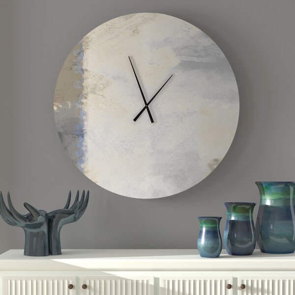 Nobhill   Wall Clock | Oversized Abstract Fine Art Clock | Beige, Gray, Pale Blue, & Bronze Clock