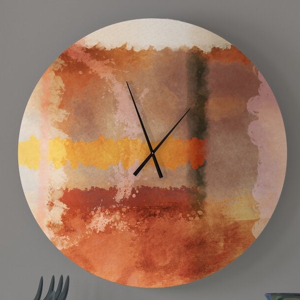 Crystal Preferable   Wall Clock | Oversized Abstract Fine Art Wall Clock, Brown, Beige, and Red Decor