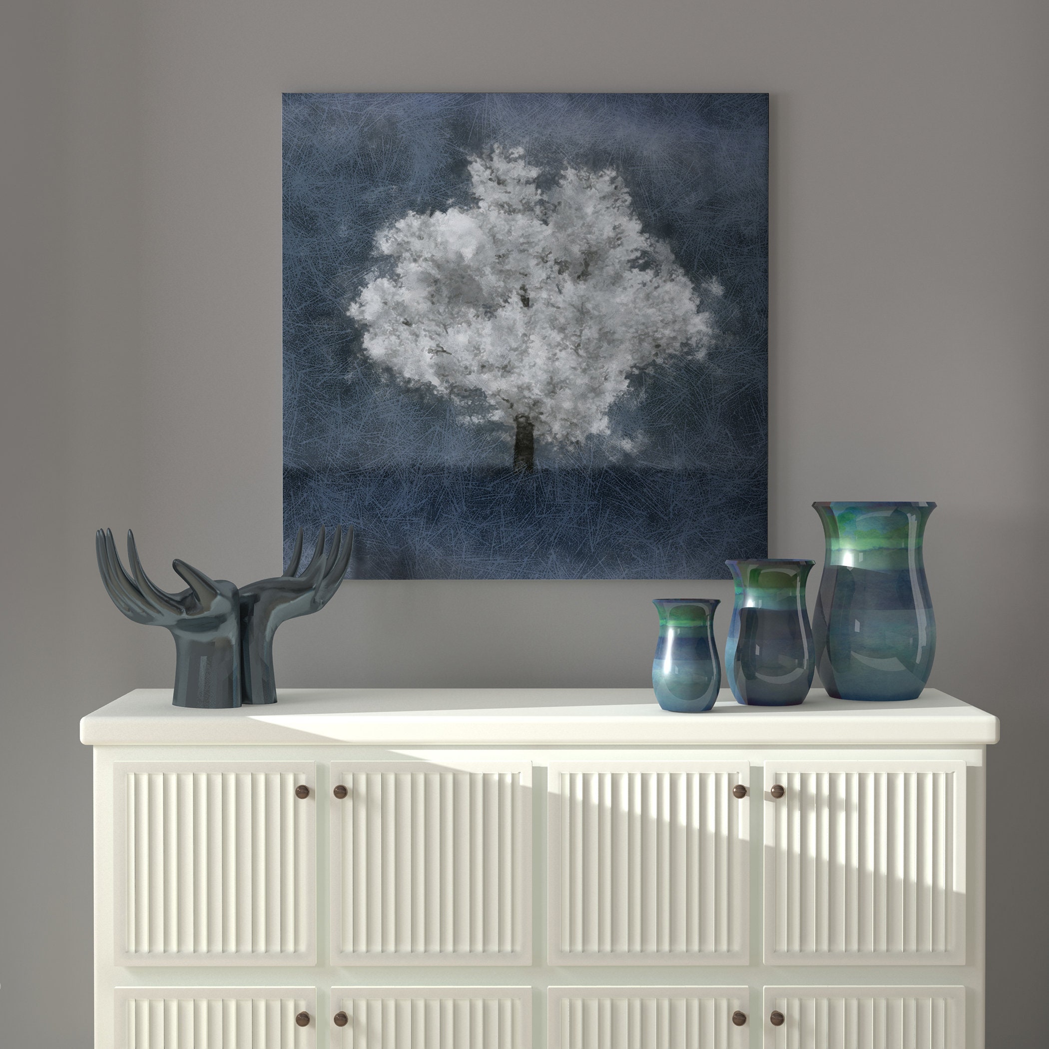 Absolutely One White Tree Contemporary Abstract Modern Blue - Etsy