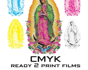 Diseño de camiseta Guadalupe - Serigrafía CMYK- Películas listas para imprimir, Virgen María, PDF, Descarga digital