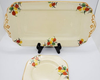 Vintage Platter & Dessert Plate - Morley Fox "Arlem" Homeleigh Ware Made in England
