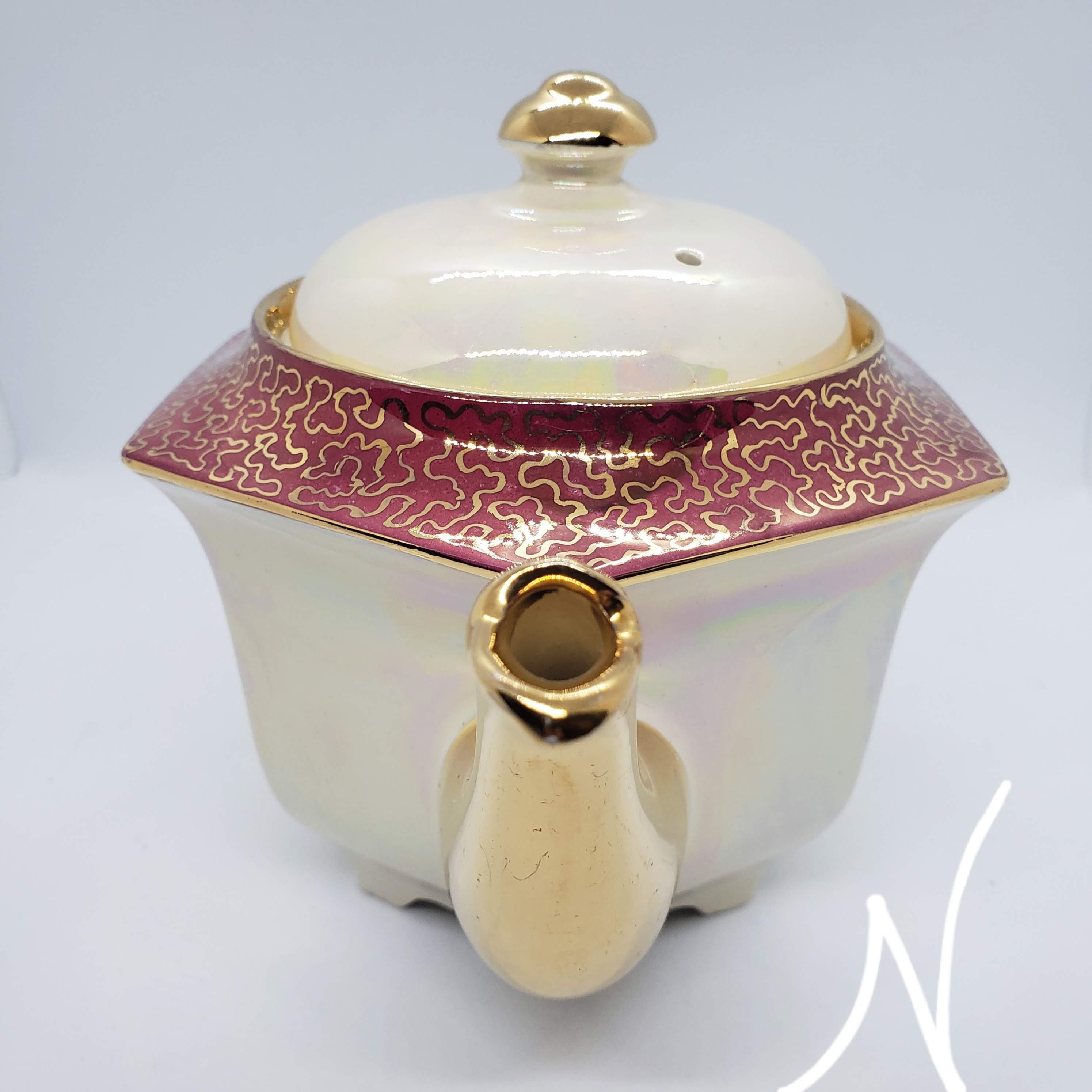 Sadler Teapot 1857 Luster Glazed Iridescent Sadler Teapot With Burgundy