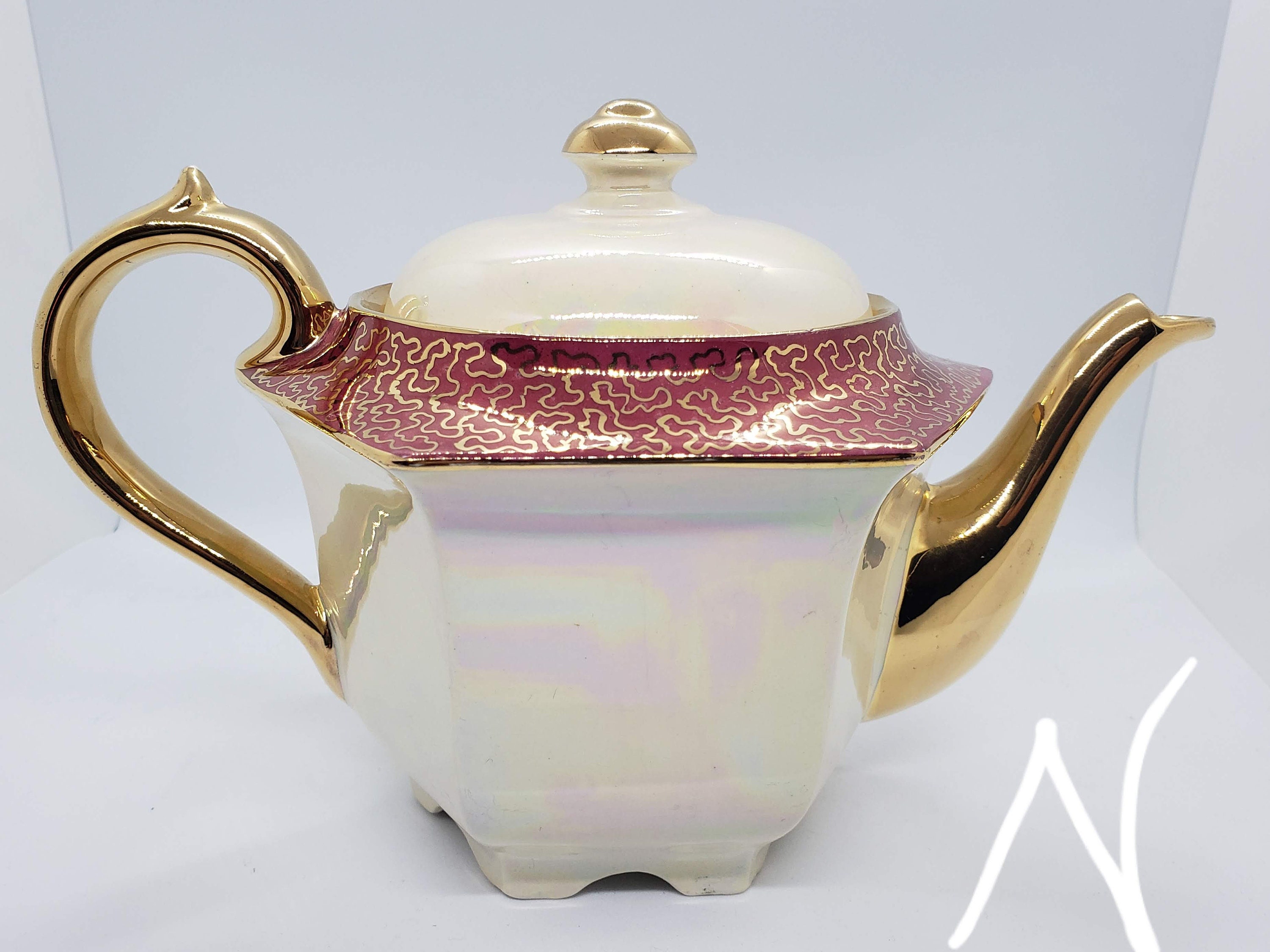 Sadler Teapot 1857 Luster Glazed Iridescent Sadler Teapot With Burgundy
