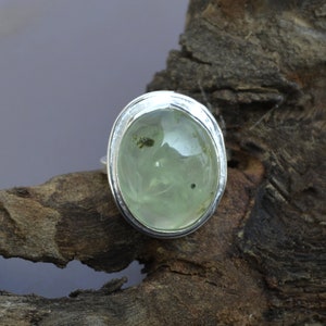 Prehnite Ring, Oval Natural Prehnite Gemstone Ring, Prehnite Gemstone Ring, 925 Sterling Silver Handmade Boho Gift Ring, Prehnite Cabochon