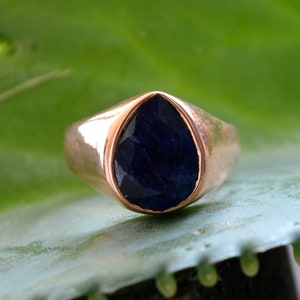 Raw Blue Sapphire Gemstone Sterling Silver 18K Micron Rose Gold Ring, Unisex Ring, Birthstone Ring, Artisan Ring, Sapphire Gemstone Ring