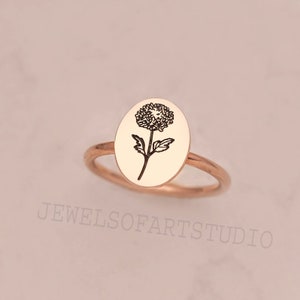 Birth Flower Ring, Floral Ring, Bridesmaid Gift, Minimalist Ring, Dainty Mom Ring, Mothers Day Gift, Sterling Silver Ring, Gold Signet Ring