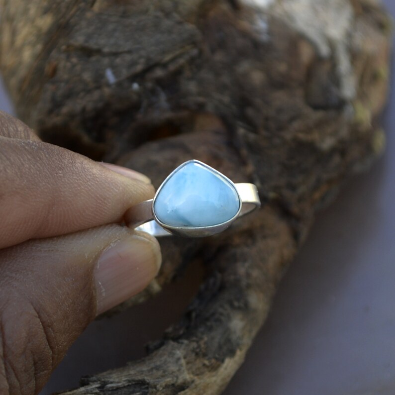 Natural Gemstone Ring Blue Pectolite Larimar Gemstone Ring Larimar Ring Lovely Gift Ring 925 Sterling Silver Ring Triangle Larimar Ring