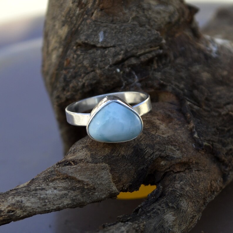 Natural Gemstone Ring Blue Pectolite Larimar Gemstone Ring Larimar Ring Lovely Gift Ring 925 Sterling Silver Ring Triangle Larimar Ring