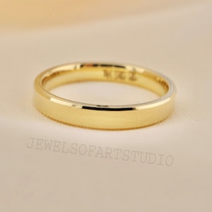 18k Gold Plated Sterling Silver Ring, 4 mm Wide Plan Band Ring, Silver Signet Ring, Gold Wedding Band Ring, Dainty Plain Ring, Love Gift