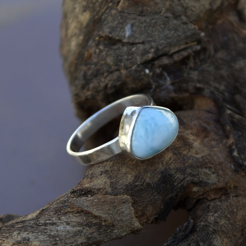 Natural Gemstone Ring Blue Pectolite Larimar Gemstone Ring Larimar Ring Lovely Gift Ring 925 Sterling Silver Ring Triangle Larimar Ring