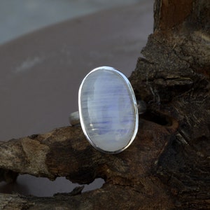 Rainbow Moonstone Ring, Natural Misty Moonstone Gemstone Ring, Oval Ring, June Birthstone Gemstone Gift Ring, 925 Sterling Silver Gift Ring