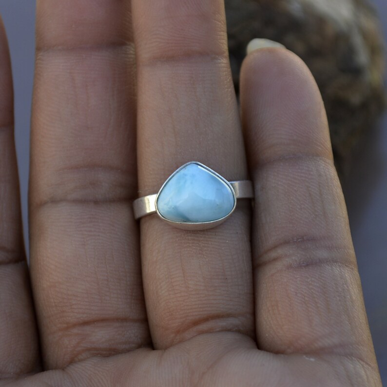 Natural Gemstone Ring Blue Pectolite Larimar Gemstone Ring Larimar Ring Lovely Gift Ring 925 Sterling Silver Ring Triangle Larimar Ring