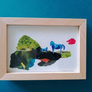 carte postale illustration paysage imaginaire chevaux