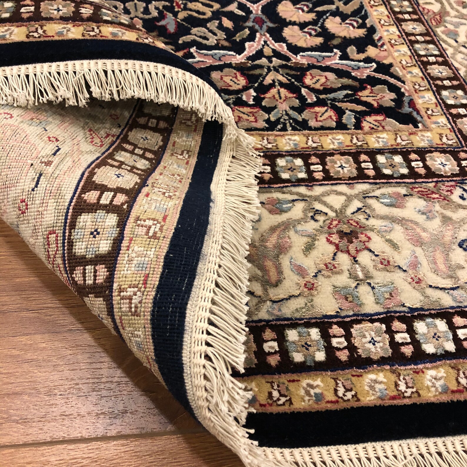 Turkish Hereke Rug Handmade Wool Rug Dark Blue Etsy