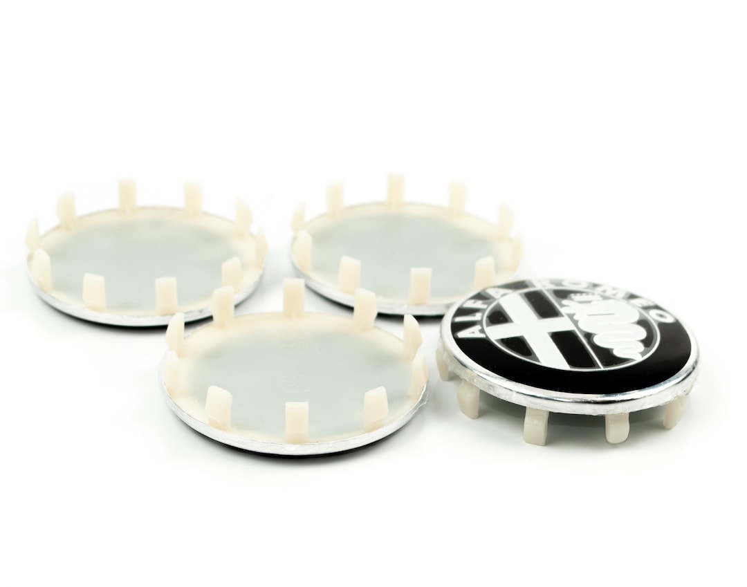 4 Coprimozzo Originali Alfa Romeo Per Giulietta, 159, Brera, Giulia, Stelvio - Nero/Argento, 60mm | Accessori Auto