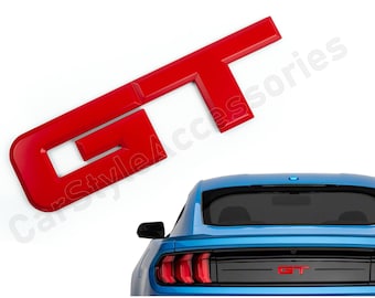 Red Gt Emblem Ford Mustang Rear Badge Metal 3D Sticker Black Matte or Chrome