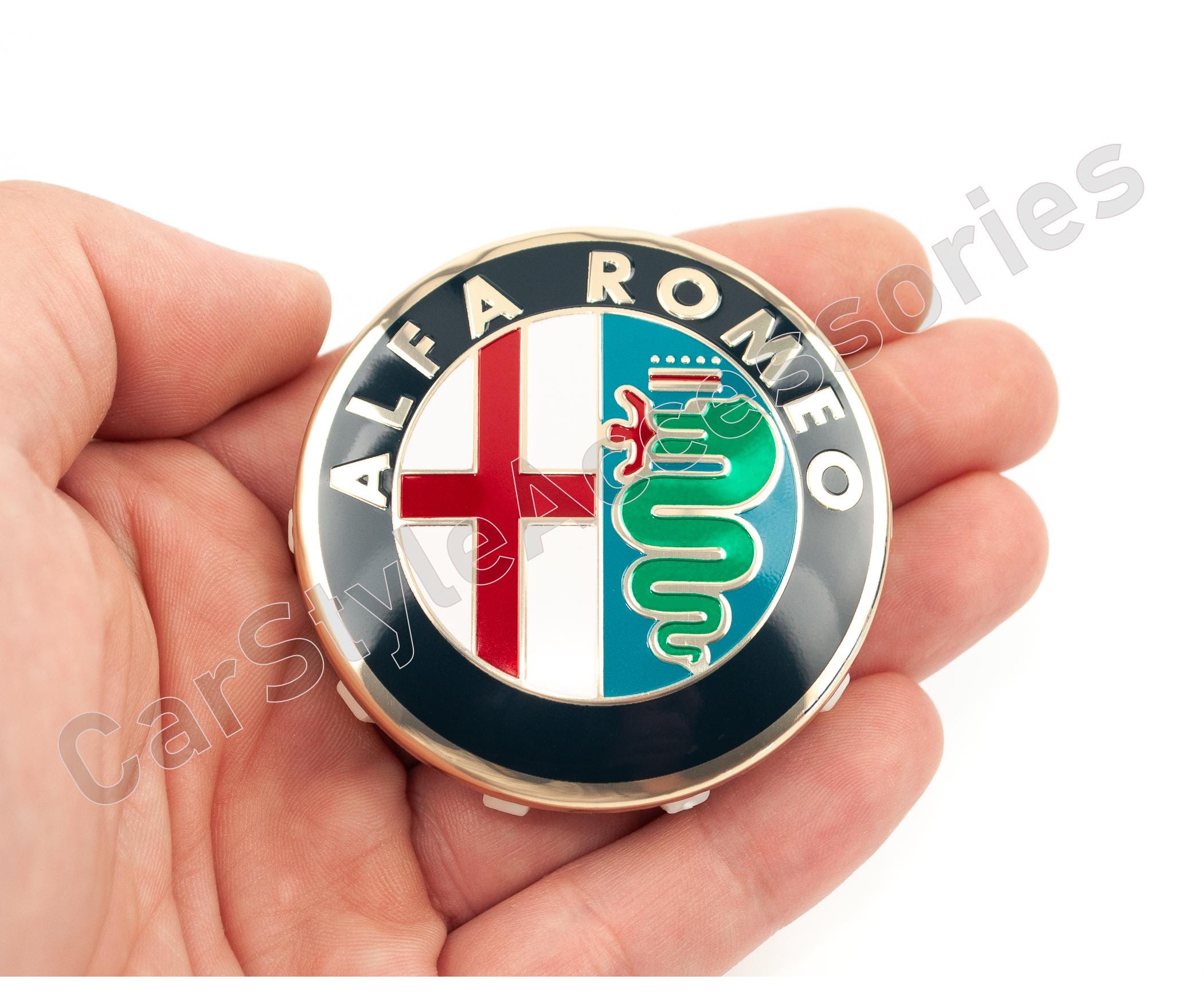 4x Gold Alfa Romeo Hub Cap Rim Caps – 60mm Diameter, Aluminum & Plastic, Universal Fit