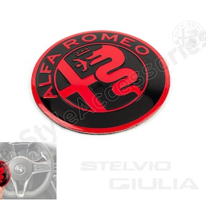 Black and Red Alfa Romeo Giulia Stelvio Steering Wheel Replacement Badge