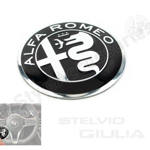 56 mm Alfa Romeo Giulia and Stelvio Steering Wheel Replacement Badge Black and Silver