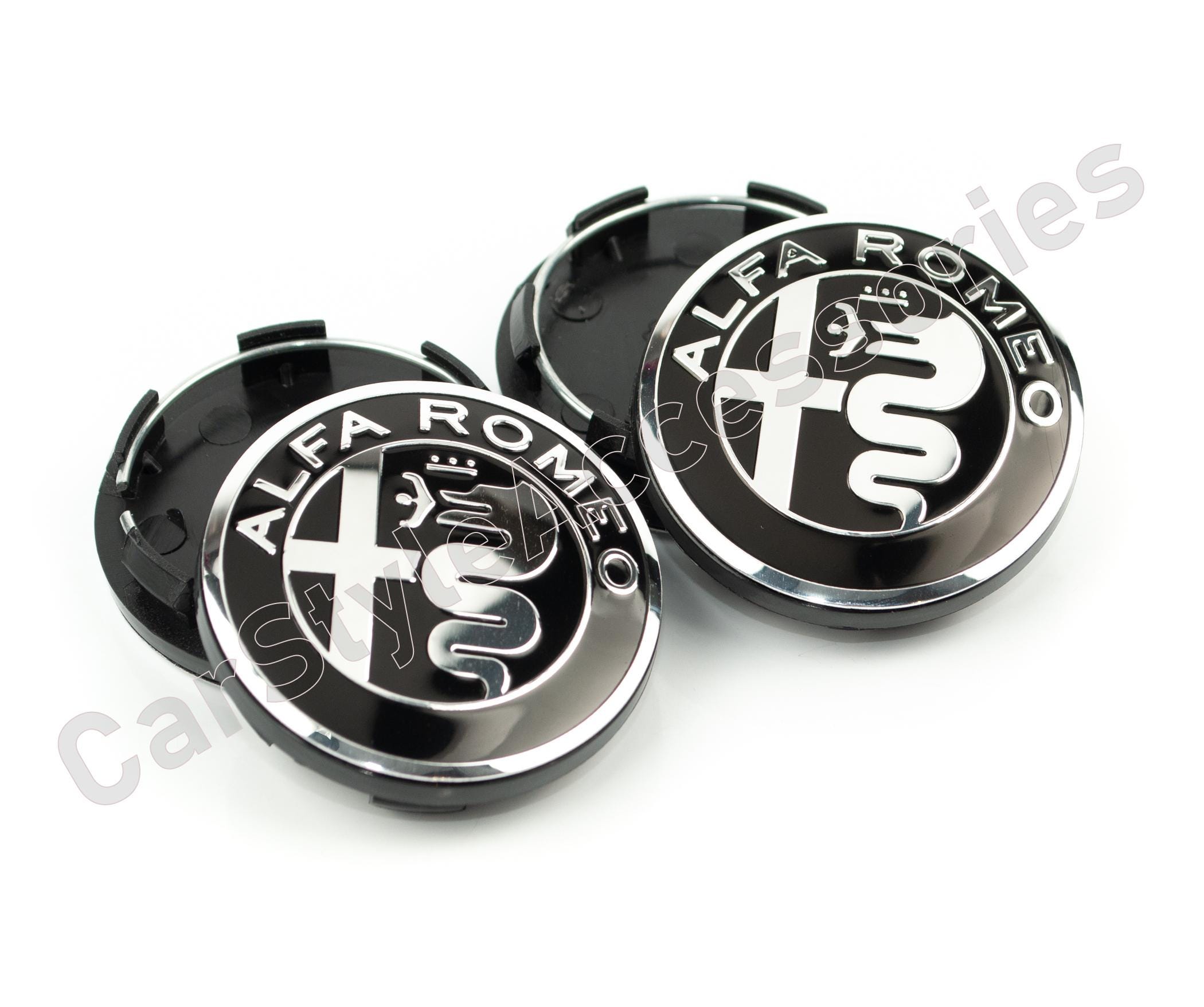 4x Genuine Alfa Romeo Alloy Wheel Centre Caps - 50mm (Inner 44mm) For 147, 156, GT, GTV, Mito, Giulietta