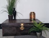 Dark Brown Iron Trunk Chest Table Storage