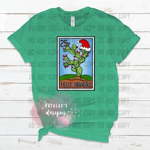 Feliz Navidad, Cactus, Christmas Shirt, Women;s, Tees, Loteria, Mexican, Santa