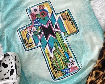 Bleached Turquoise Crosses, Western, Cowboy, T shirt, Tees