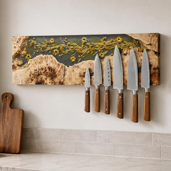 Magnetic knife strip from Wood and Epoxy Resin,magnetic knife holder,magnetic knife block,knife rack,epoxy knife holder,wooden knife holders
