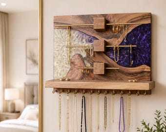 Jewelry Organizer Wood Epoxy Resin,Necklace Organizer,Earring Holder,Ring Holder,Jewelry Holder,Earring Display,Necklace stand,Gift for her