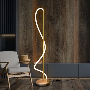Brass Wood Floor Lamp,Wood Arc Floor Lamp,Natural Wood Walnut Floor Lamp,Bedroom Living Room,Free Standing Modern Contemporary Floor Lamp