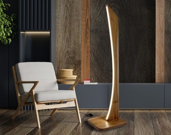 Modern Wooden Floor Lamp,Industrial Rustic Scandinavian Vintage Boho Floor Lamp,LED Standing Lamp,Arc lamp,Tall light,Wood Standing Lamp