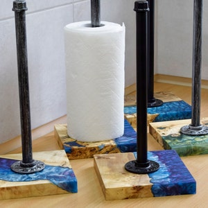 Suporte para rolo de papel de cozinha, suporte para toalhas de papel de madeira com resina epóxi, suporte para guardanapos de resina, suporte para toalhas de papel de tubo rústico, presente de inauguração