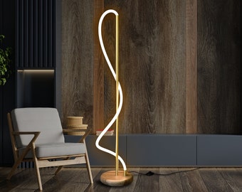 Brass Wood Floor Lamp,Wood Arc Floor Lamp,Natural Wood Walnut Floor Lamp,Bedroom Living Room,Free Standing Modern Contemporary Floor Lamp