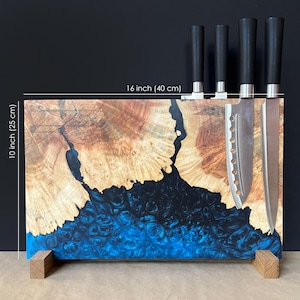 Magnetic Knife Block Countertop,Hardwood Knife Stand,Wood Epoxy Resin Knife Block,Knife Storage,Knife Display,Knife Rack,Large Knife Block