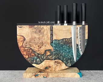 Magnetic Knife Holder Countertop,Wooden Knife Block,Epoxy Resin Wood Kitchen Knife Holder,Knife Rack,Knife Board Magnetic,Knife Stand