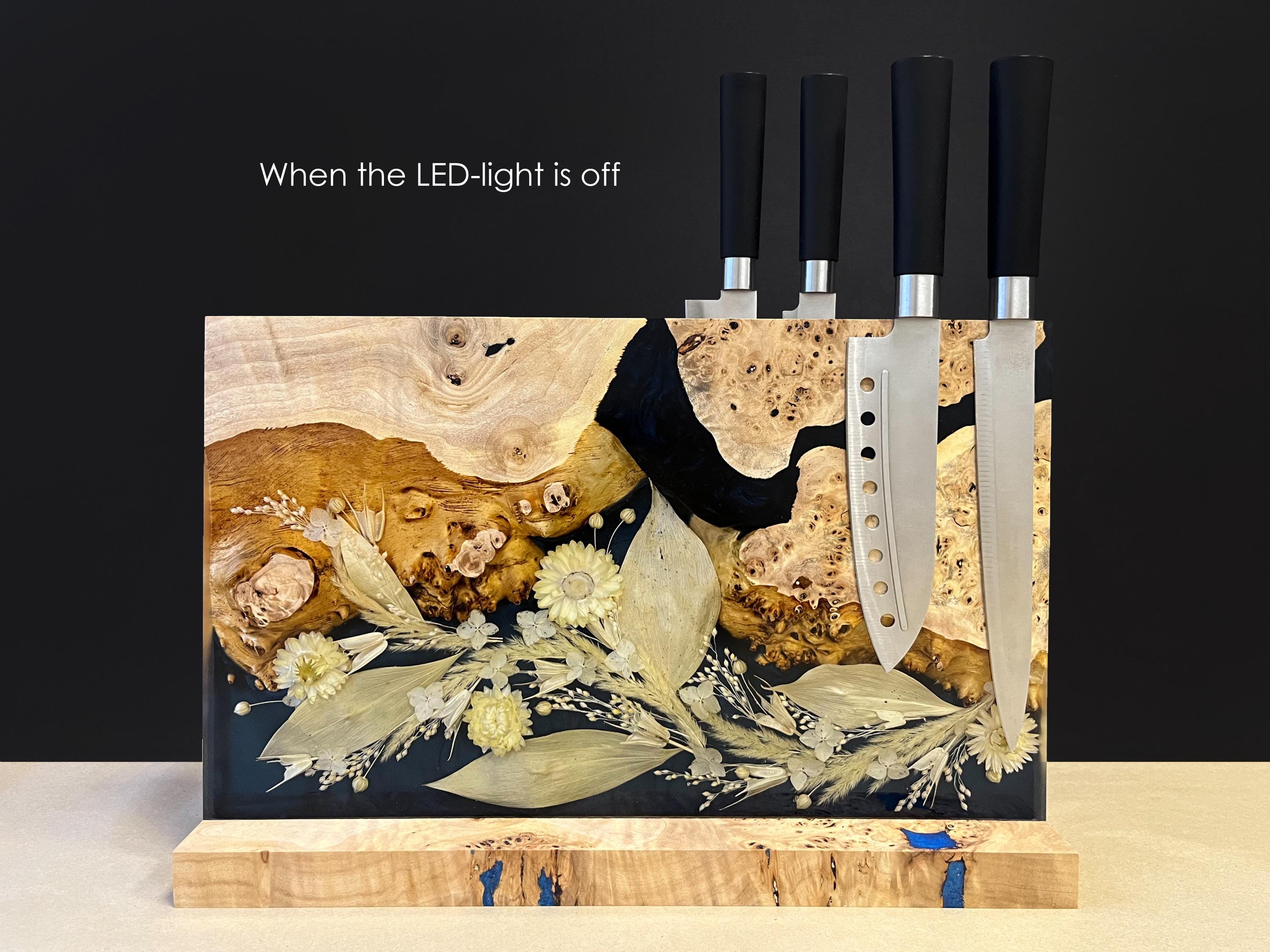 Magnetic Wood Epoxy Knife Holder with RGB LED light,magnetic knife stand,Custom Knife Block,Knife display,Epoxy Knife Block,Knife Rack Strip